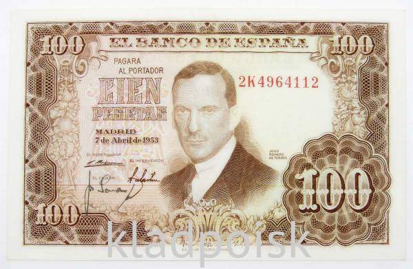 Банкнота 100 песет 1953 года Испания Банкнота 100 песет 1953 года Испания