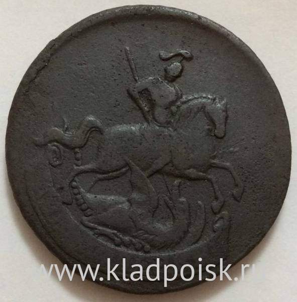 Монета 2 копейки 1758 года, Российская Империя, Елизавета I, перечекан