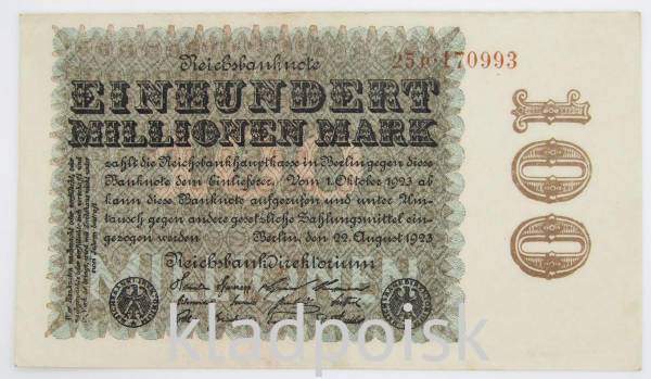 Банкнота 100 миллионов марок 1923 года - Веймарская Республика Банкнота 100 миллионов марок 1923 года - Веймарская Республика