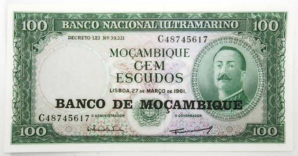 Банкнота Мозамбик 100 эскудо 1961 года
