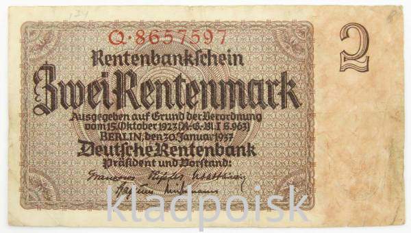 Банкнота 2 марки 1937 года, Германия Банкнота 2 марки 1937 года, Германия