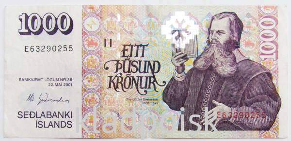 Банкнота 1000 крон 2001 года Исландия Банкнота 1000 крон 2001 года Исландия