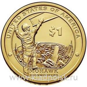 Монета 1 доллар Сакагавея Индеец из племени Mohawk Монета 1 доллар Сакагавея Индеец из племени Mohawk