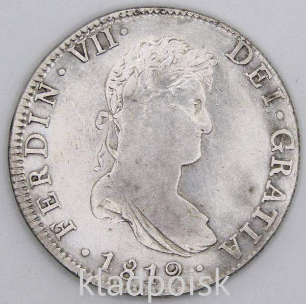 Монета 8 реалов 1819 года, Мексика (колония Испании) Король Фердинанд VII, монетный двор Мехико