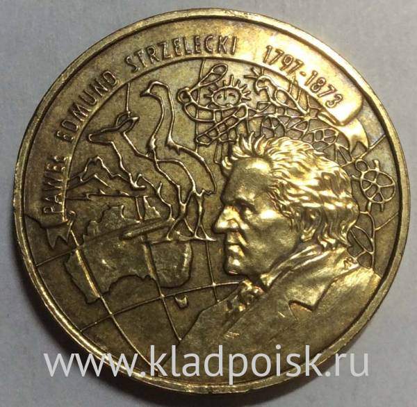 Монета 2 злотых Польша Павел Эдмунд Стшелецкий из серии Польские путешественники и исследователи, 1997