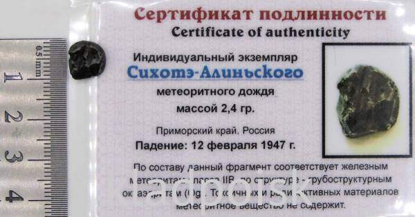 Индивидуальный экземпляр Сихотэ-Алиньского метеоритного дождя Индивидуальный экземпляр Сихотэ-Алиньского метеоритного дождя