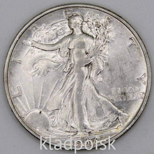 Монета 50 Центов США «Шагающая свобода» 1937 Серебро 900 пробы Монета 50 Центов США «Шагающая свобода» 1937 Серебро 900 пробы