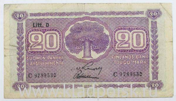Банкнота 20 марок 1939 года Финляндия Банкнота 20 марок 1939 года Финляндия