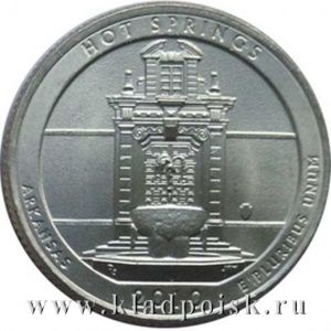 Монета 25 центов Национальный парк Хот-Спрингс, монетный двор D