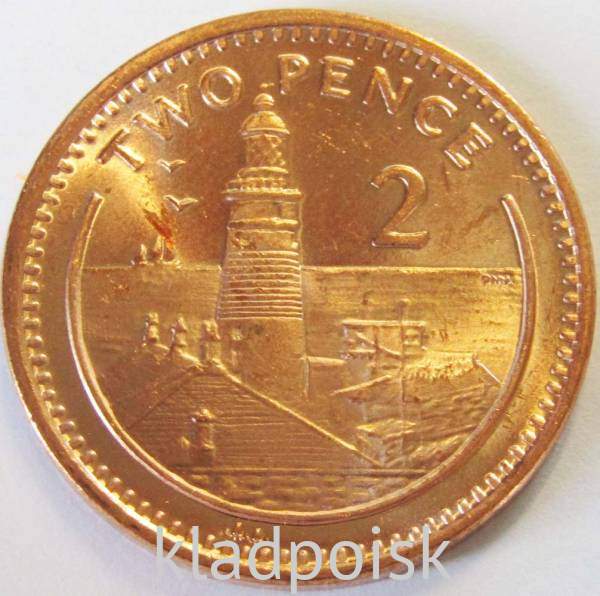 Регулярная монета 2 пенса 2000 года Гибралтар