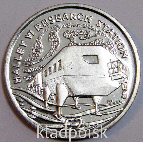 Монета 2 фунта 2013 года Британская Антарктическая Территория, Научно-исследовательская станция Халли VI Монета 2 фунта 2013 года Британская Антарктическая Территория, Научно-исследовательская станция Халли VI