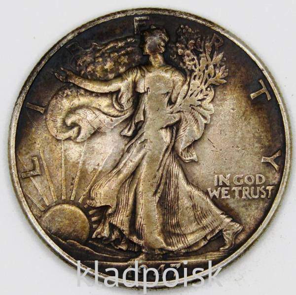 Монета 50 Центов США «Шагающая свобода» 1947 Серебро 900 пробы Монета 50 Центов США «Шагающая свобода» 1947 Серебро 900 пробы