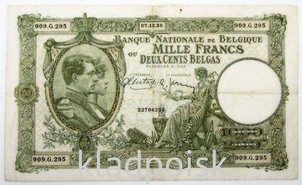 Банкнота 1000 франков 1939 года Бельгия