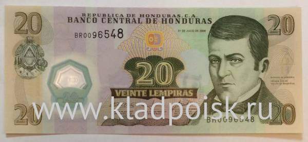 Полимерная банкнота Гондурас 20 лемпир 2008 года Полимерная банкнота Гондурас 20 лемпир 2008 года