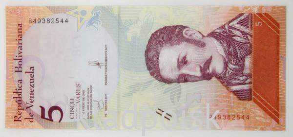Банкнота 5 боливаров 2018 года Венесуэла Банкнота 5 боливаров 2018 года Венесуэла