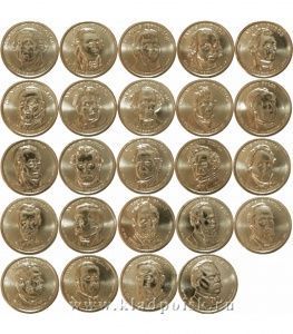 Набор из 24 монет 1 доллар США «Президенты Америки»,  в подарок альбом для монет и монета Сочи Талисманы.