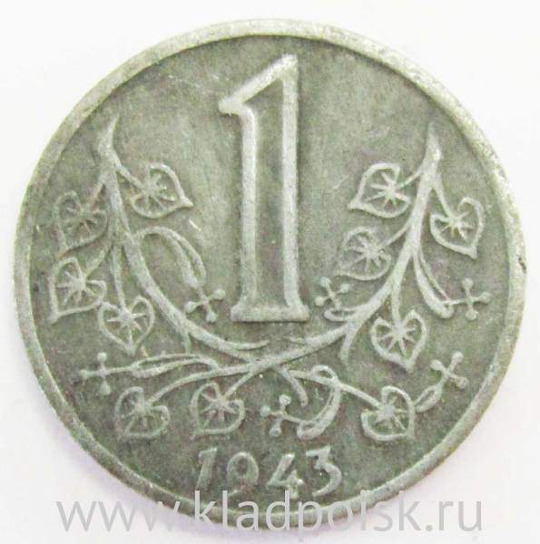 Монета 1 крона 1943 года Богемия и Моравия Монета 1 крона 1943 года Богемия и Моравия