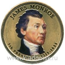 Монета с цветным изображением 1 доллар США (2008) 5-ый Президент Джеймс Монро Монета с цветным изображением 1 доллар США (2008) 5-ый Президент Джеймс Монро
