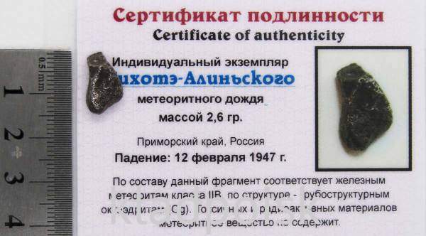 Индивидуальный экземпляр Сихотэ-Алиньского метеоритного дождя (арт 23)