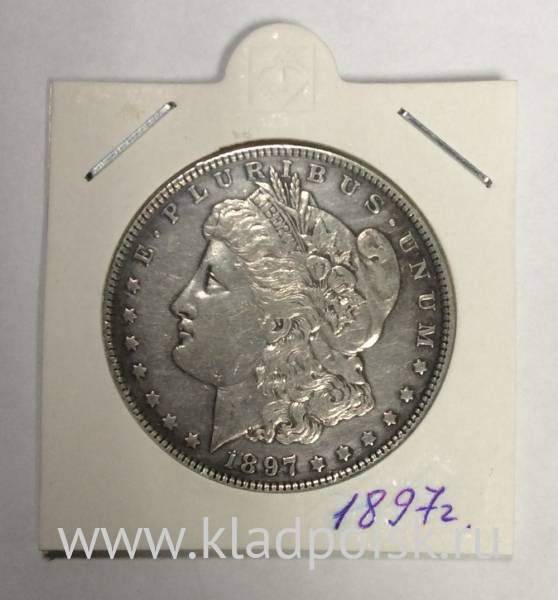Монета 1 доллар Моргана США, Серебро 900 пр., 1897 год