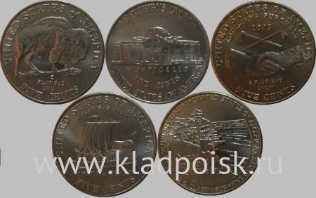 Комплект пятицентовых монет США (5 монет). "Освоение Запада."