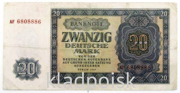 Банкнота 20 марок ГДР 1955 года Банкнота 20 марок ГДР 1955 года