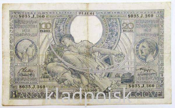 Банкнота 100 франков 1944 года Бельгия
