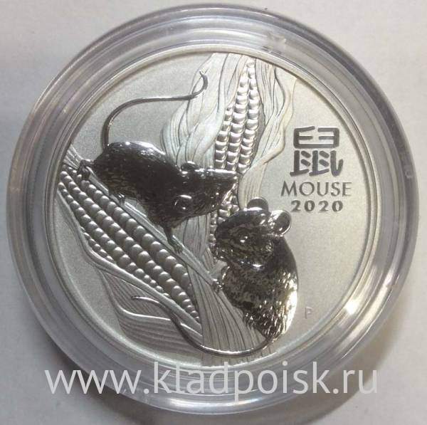 Монета 2 доллара Австралия 2020 Год мыши, серебро