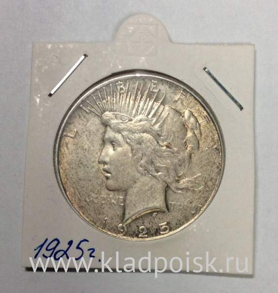 Монета 1 доллар США «Мир» 1925 года, Серебро 900 пр.
