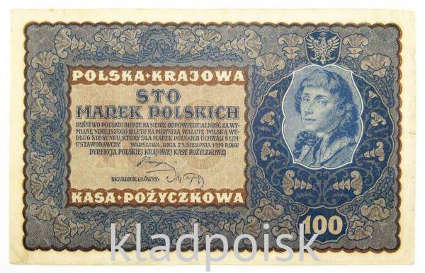 Банкнота 100 марок польских 1919 года Польша Банкнота 100 марок польских 1919 года Польша