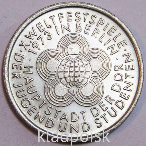 Монета ГДР 10 марок 1973 года 10-ый международный фестиваль молодёжи и студентов, Берлин