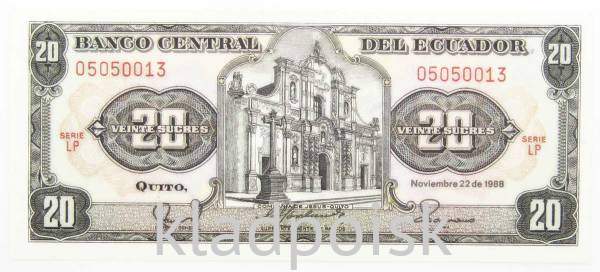 Банкнота 20 сукре 1988 года Эквадор Банкнота 20 сукре 1988 года Эквадор
