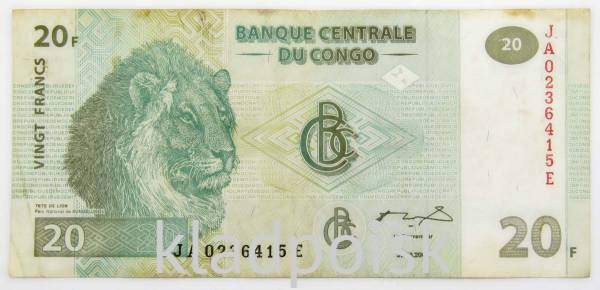 Банкнота Конго 20 франков 2003 года