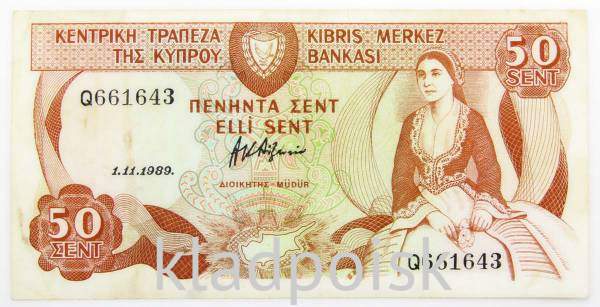 Банкнота 50 центов 1989 года, Кипр Банкнота 50 центов 1989 года, Кипр