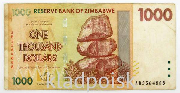 Банкнота Зимбабве 1000 долларов 2007 года, арт 3