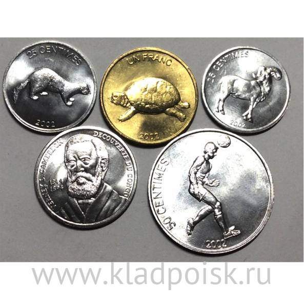 Набор монет Конго Животные, Футбол 2002, 5 монет