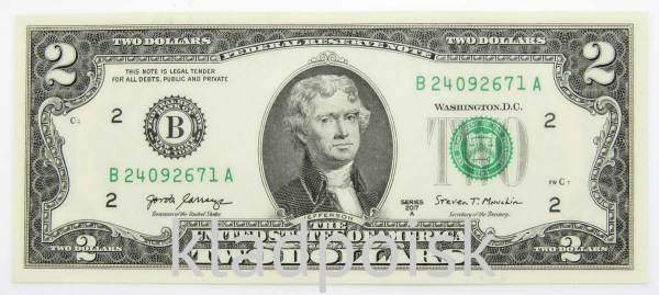 Банкнота 2 доллара США 2017 года, В - Нью-Йорк Банкнота 2 доллара США 2017 года, В - Нью-Йорк