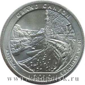Монета 25 центов Национальный парк Гранд-Каньон, монетный двор D