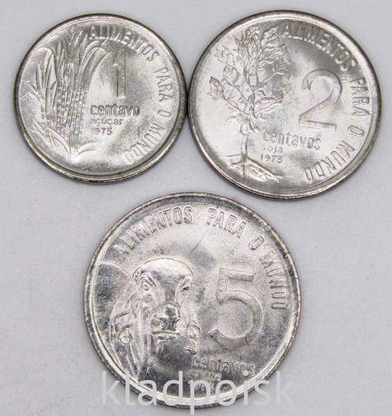 Набор регулярных монет Бразилии 1975-1977 гг, 3 монеты
