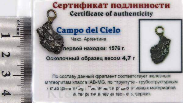 Подвеска из метеорита Campo del Cielo арт 26 Подвеска из метеорита Campo del Cielo арт 26