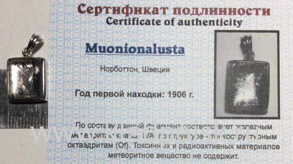 Подвеска из метеорита Муонионалуста (Muonionalusta) с родированием малая (арт 31)
