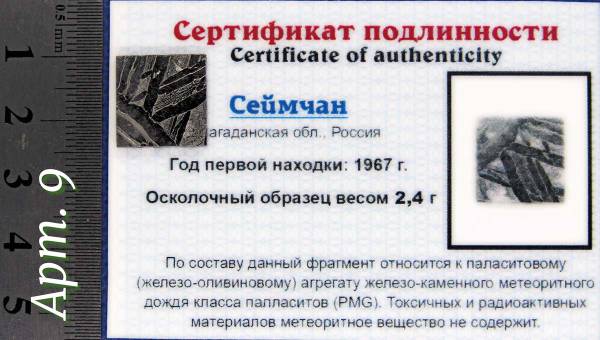 Спил метеорита Сеймчан арт 9 Спил метеорита Сеймчан арт 9