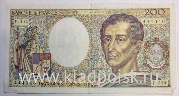 Банкнота 200 франков 1990 года Франция (Монтескьё)