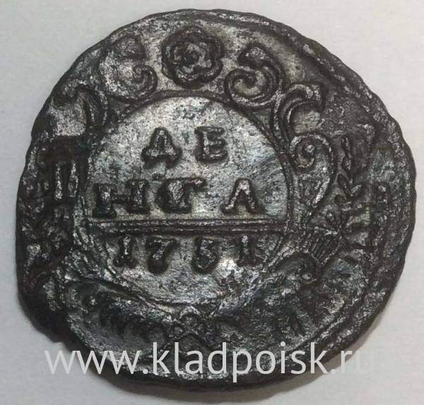 Монета 1 денга 1731 года, Российская Империя, Анна Иоановна, перечекан (арт. 10)