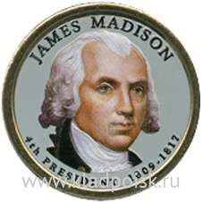 Монета с цветным изображением 1 доллар США (2007) 4-ый Президент Джеймс Мэдисон Монета с цветным изображением 1 доллар США (2007) 4-ый Президент Джеймс Мэдисон