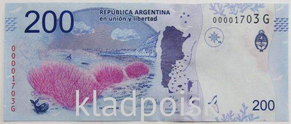 Банкнота Аргентина 200 песо 2016 года