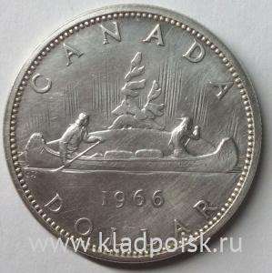 Монета 1 Доллар Канада, 1966 год, Каноэ, серебро Монета 1 Доллар Канада, 1966 год, Каноэ, серебро