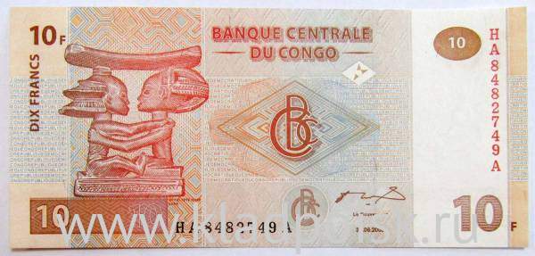 Банкнота Конго 10 франков 2003 года