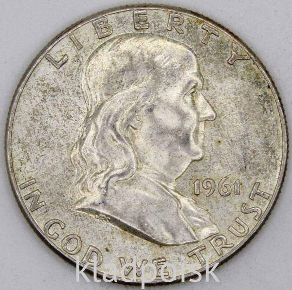 Монета 50 центов США Франклин, 1961 Серебро 900 пробы Монета 50 центов США Франклин, 1961 Серебро 900 пробы