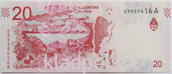 Банкнота Аргентина 20 песо 2017 года, арт 2